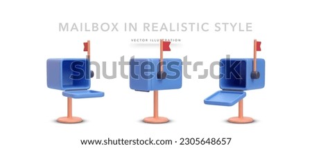 Set of 3d realistic blue mailbox icons with shadow isolated on white background. Vector illustration