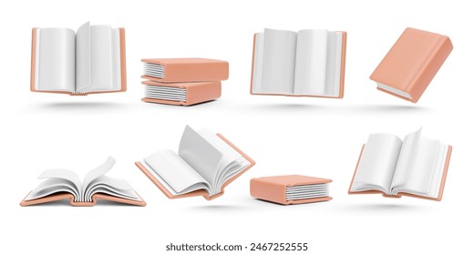 Set von 3D-realistischen Büchern isoliert auf weißem Hintergrund. Vektorillustration