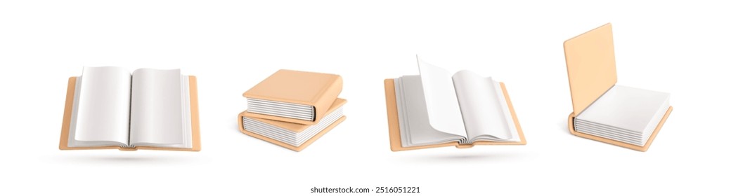 Set of 3d realistic books isolated on white background. 3D book icons. Vector illustration in cartoon style
