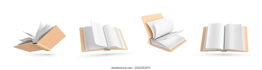 Conjunto de libros realistas 3d aislados sobre fondo blanco. Iconos de libro 3D. Ilustración vectorial