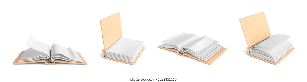Set of 3d realistic books isolated on white background. 3D book icons. Vector illustration
