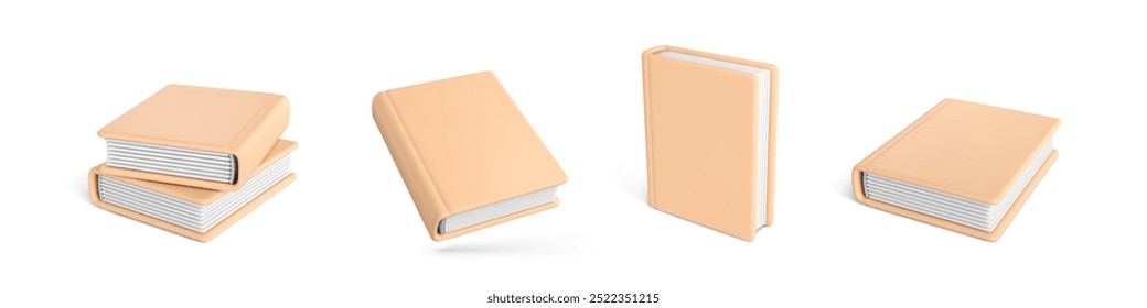 Set of 3d realistic books isolated on white background. 3D book icons. Vector illustration
