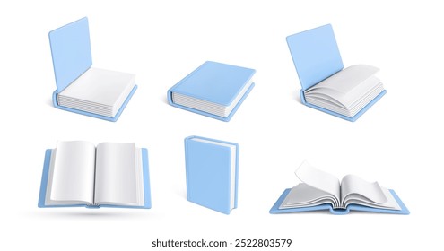 Conjunto de livros 3d realistas isolados sobre fundo branco. Ícones de livro 3D. Ilustração vetorial