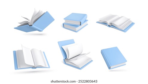 Conjunto de libros realistas 3d aislados sobre fondo blanco. Iconos de libro 3D. Ilustración vectorial