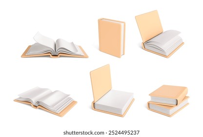 Set of 3d realistic books isolated on white background. 3D book icons. Vector illustration