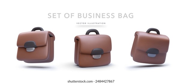 Set of 3d realistic business bags isolated on white background. Vector illustration