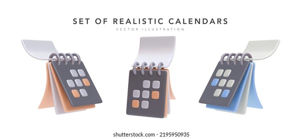 Set of 3d realistic calendar icons isolated on white background. Vector illustration