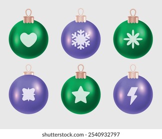 Conjunto de bolas de Natal realistas 3D. Bola de Natal realista. Feliz ano novo modelo de decoração. Ilustração vetorial.