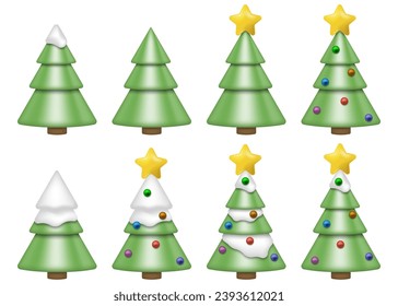 Juego de 3d árbol de Navidad realista con sombra aislada sobre fondo blanco. Ilustración vectorial. Eps 10.