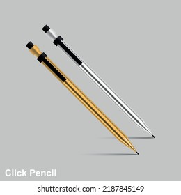 Set of 3d realistic click pencils vector icon isolated on gray background.