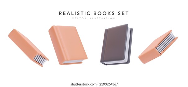 Conjunto de libros tridimensionales cercanos aislados en fondo blanco. Ilustración del vector 