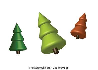 Set of 3d realistic Colorful Christmas tree isolated on white background. Vector illustration