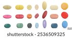 Set of 3d realistic Colorful pills isolated on white background. Medical Pill, Capsule, Tablet, medicine drug Collection. 3D vector illustration.