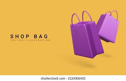 Set of 3d realistic colorful shopping bags. Vector Illustration - Shutterstock ID 2124306410