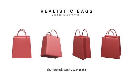 Set of 3d realistic colorful shopping bags. Vector Illustration