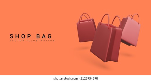 Set of 3d realistic colorful shopping bags. Vector Illustration