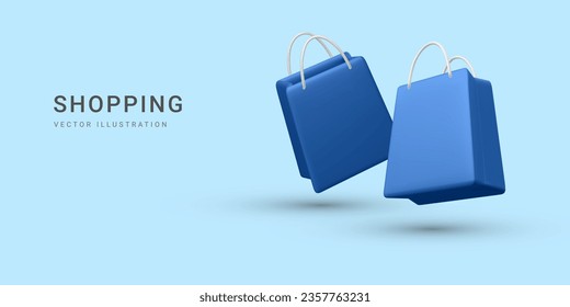 Set of 3d realistic colorful shopping bags. Vector Illustration