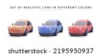 Set of 3d realistic colour cars with shadow isolated on white background. Vector illustration