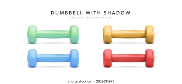 Set of 3d realistic colour dumbbells with shadow isolated on white background. Vector illustration