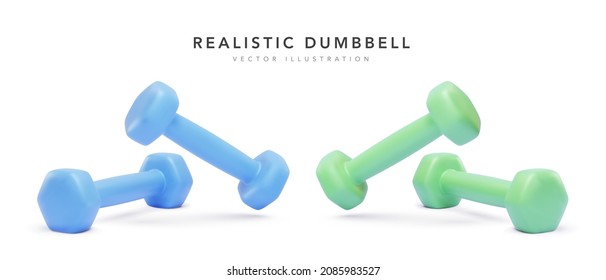 Set of 3d realistic colour dumbbells isolated on white background. Vector illustration