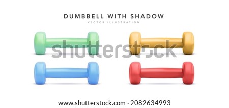 Set of 3d realistic colour dumbbells with shadow isolated on white background. Vector illustration