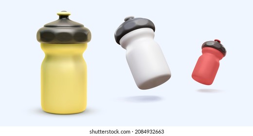 Conjunto de botellas de plástico 3d de color realista aisladas. Ilustración del vector 