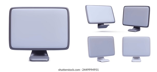 Set of 3d realistic computer monitor isolated on white background. Vector illustration