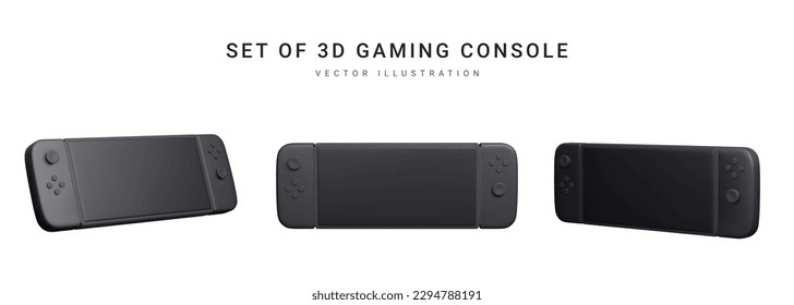Set of 3d realistic console isolated on white background. Video games concept. Vector illustration