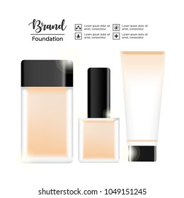 Set for 3D realistic containers for foundation or bb and cc cream. Makeup concept. Vector illustration