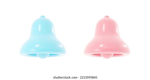 Set of 3D realistic decorative elements in cartoon style. Vector illustration with blue and pink glossy bells