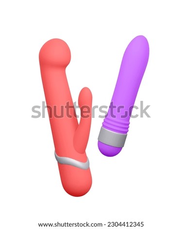 Set of 3d realistic dildos vibrator isolated on white background. Sex toys for sex shop. Vector illustration