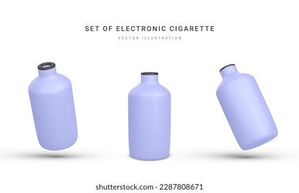 Set of 3d realistic disposable electronic cigarette isolated on white background. Modern smoking, vaping and nicotine with different flavors. Vector illustration.