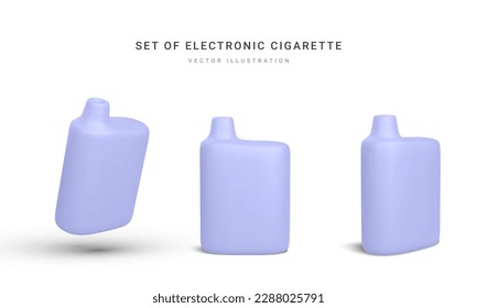 Set of 3d realistic disposable electronic cigarette isolated on white background. Modern smoking, vaping and nicotine with different flavors. Vector illustration.