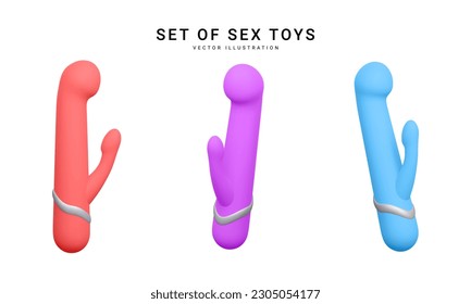 3D-realistischer Doppel-Dildos-Vibrator einzeln auf weißem Hintergrund. Sexspielzeug für Sexshop. Vektorgrafik
