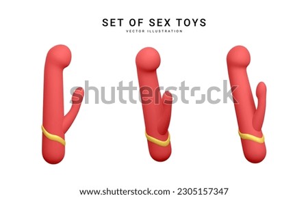 Set of 3d realistic double headed dildos vibrator isolated on white background. Sex toys for sex shop. Vector illustration