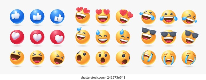 set 3d realistic emoji in various points of view design