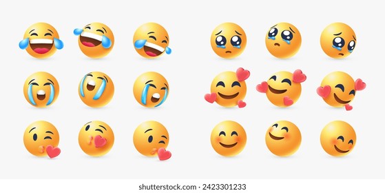 set 3d realistic emoji in various points of view design