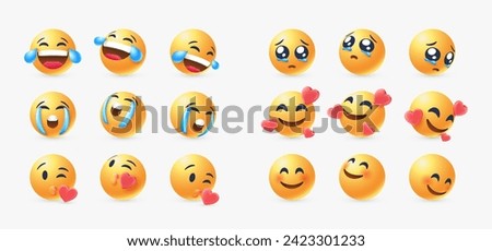 set 3d realistic emoji in various points of view design