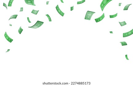 Set of 3d realistic falling green paper currency. Paper money bill flying. Vector illustration