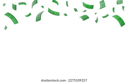 Set of 3d realistic falling green paper currency. Paper money bill flying. Vector illustration