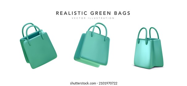 Set Of 3d Realistic Fashionable  Shopping Bag Isolated On White Background. Vector Illustration