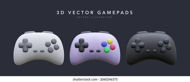 Set of 3d realistic gamepad isolated on dark background. Vector illustration