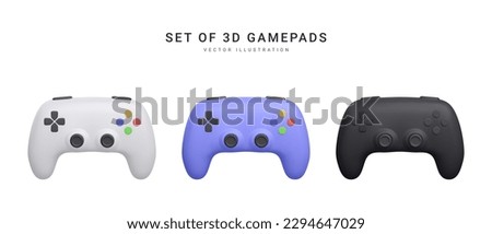 Set of 3d realistic gamepads isolated on white background. Video games concept. Vector illustration