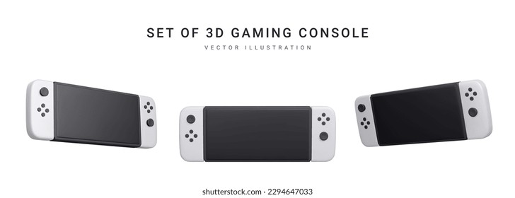 Set of 3d realistic gaming console isolated on white background. Video games concept. Vector illustration