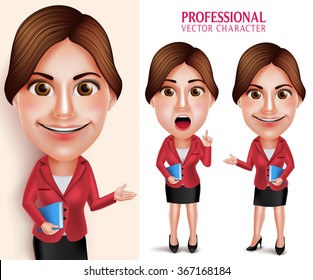 Set of 3D Realistic Good Looking Professional School Teacher Vector Character Smiling Holding Books while Talking Isolated in White Background. Vector Illustration