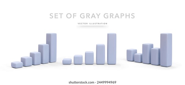 Set of 3d realistic gray graphs isolated on white background. Vector illustration