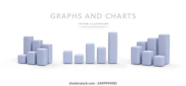 3D-realistische graue Grafiken und Diagramme auf weißem Hintergrund. Vektorillustration