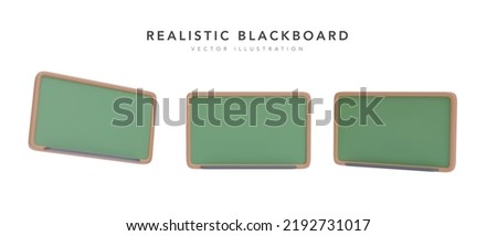 Set of 3d realistic green blackboard in different position. Vector illustration
