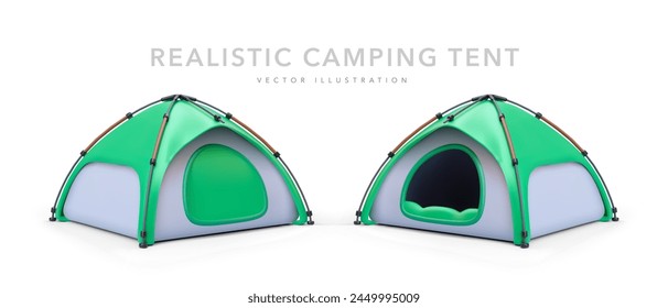 Set von 3D-realistische grüne Campingzelt isoliert auf weißem Hintergrund. Vektorillustration