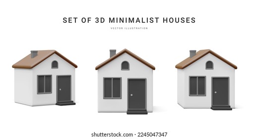 Set of 3d realistic homes isolated on light background. Real estate, mortgage, loan concept. House icons in cartoon minimal style. Vector illustration - Shutterstock ID 2245047347